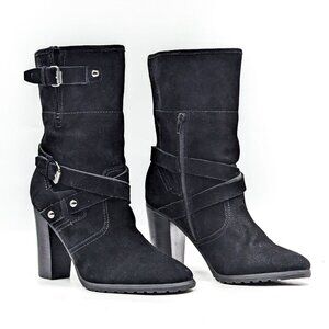 Crown Vintage Women Hadley BLack Suede Retro 90s Moto Heel zip Boots size 10